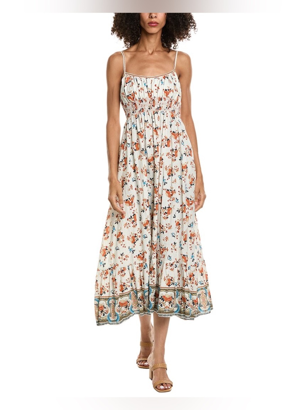 Max Studio Cream Floral Maxi Sundress with Orange & Blue Accents